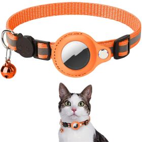 Reflective Collar Waterproof Holder Case For Air-Tag  Protective Cover Cat Dog Kitten Puppy Nylon Collar (Color: Orange)