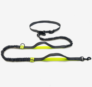 Multi-function running reflective pull dog leash double elastic dog leash traction (Option: Black fluorescent green)