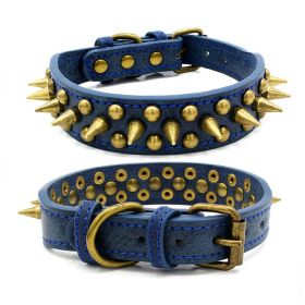 Retro Studded Spiked Rivet Large Dog Pet Leather Collar Pit Bull S-XL (Option: Blue-S)