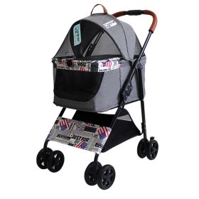 Portable Pet Stroller Cat Trolley, Dog Travel Cart Pram Shockproof Pet Detachable Strolling Cart, Puppy Pushchair Four-Wheeled, One Click Quick Foldin (Color: gray)