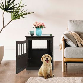 Wood Dog Crate Furniture, End Table Designed Dog Kennel with Side Slats, Brown (Color: Brown)