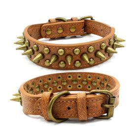 Retro Studded Spiked Rivet Large Dog Pet Leather Collar Pit Bull S-XL (Option: Brown-XL)